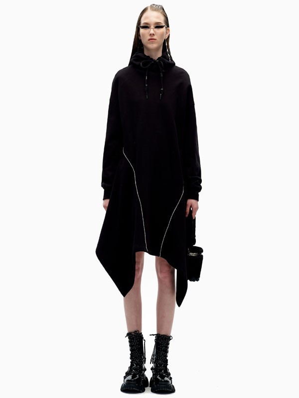 ​angelChen女装2021秋冬季黑色不对称连衣裙