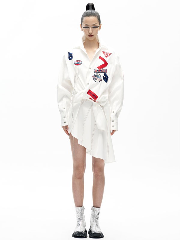 ​angelChen女装2021秋冬季白色印花连衣裙