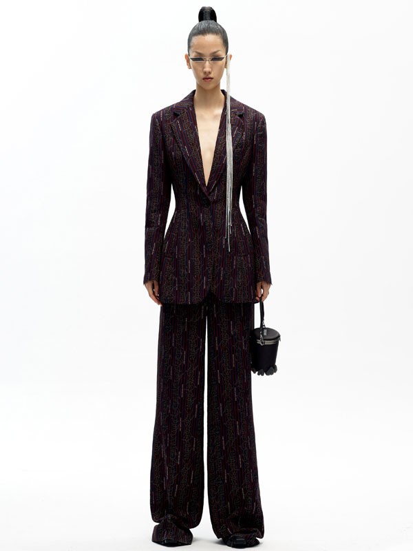 ​angelChen女装2021秋冬季酒红色纯色西装