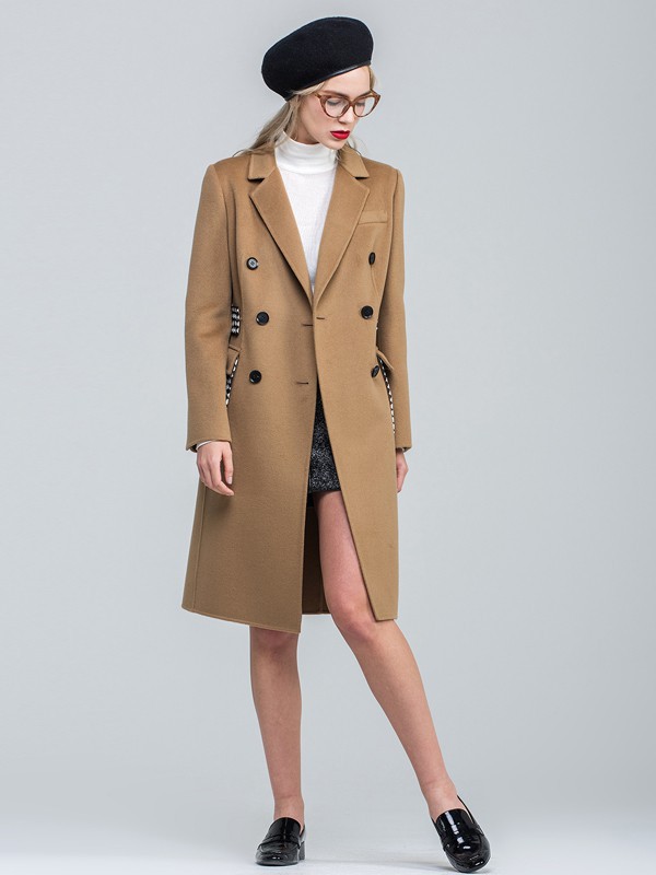 昭奈华裕女装2021秋冬季驼色纯色大衣