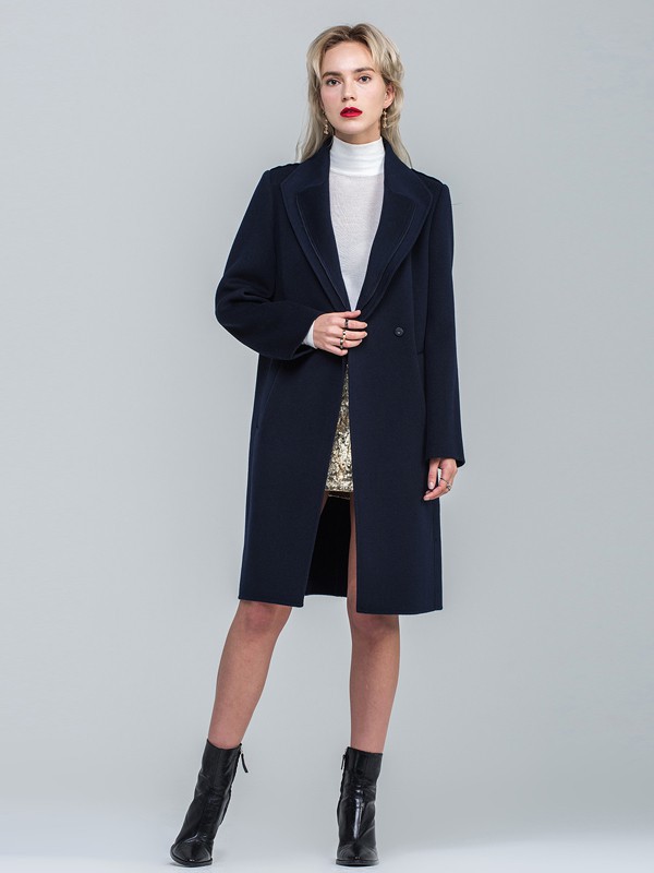 昭奈华裕女装2021秋冬季黑色纯色大衣