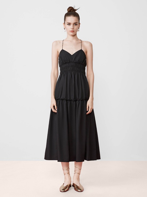 CURIEL2022春夏季黑色纯色吊带裙