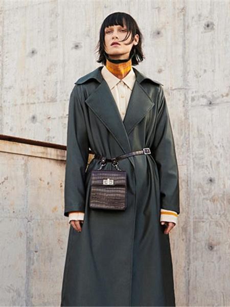 你好朋友女装2021秋冬季蓝色纯色风衣