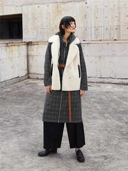 你好朋友女装2021秋冬季灰色格子大衣