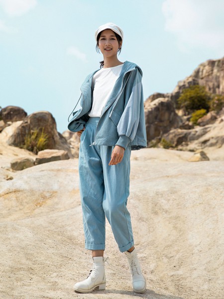 堓上2021秋冬季蓝色纯色长裤