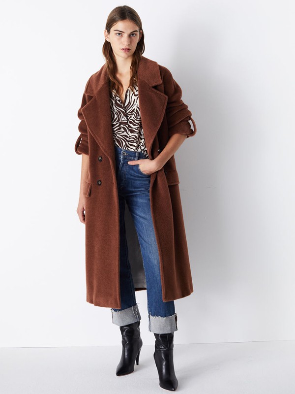 MARELLA女装2021秋冬季咖啡色纯色大衣