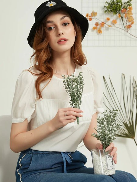 ​Binkeke女装2021春夏季白色荷叶边T恤