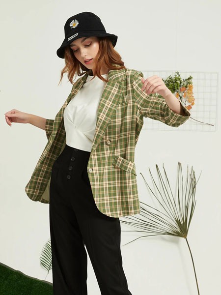 ​Binkeke2021春夏季绿色格子西装