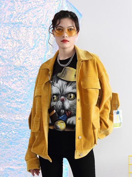 F2305女装2021秋冬季黑色印花T恤