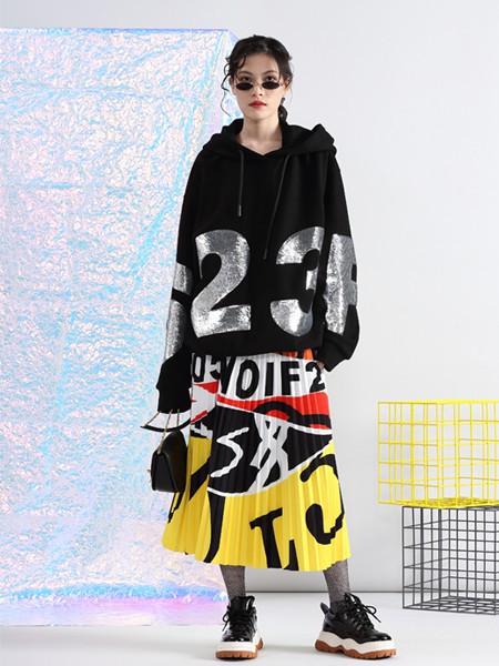 F2305女装2021秋冬季拼色字母长裤