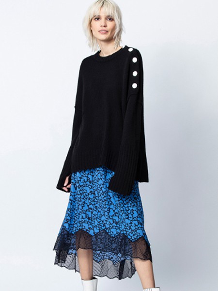 zadig&voltaire2021秋冬季黑色宽松针织衫