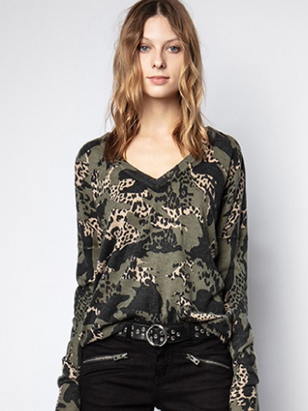 zadig&voltaire2021秋冬季军绿色印花T恤