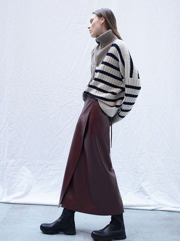 ERIKACAVALLINI女装2021秋冬季白色条纹针织衫