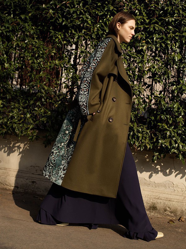 ERIKACAVALLINI女装2021秋冬季军绿色长款大衣