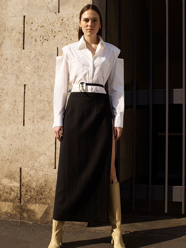 ERIKACAVALLINI女装2021秋冬季白色纯色衬衫