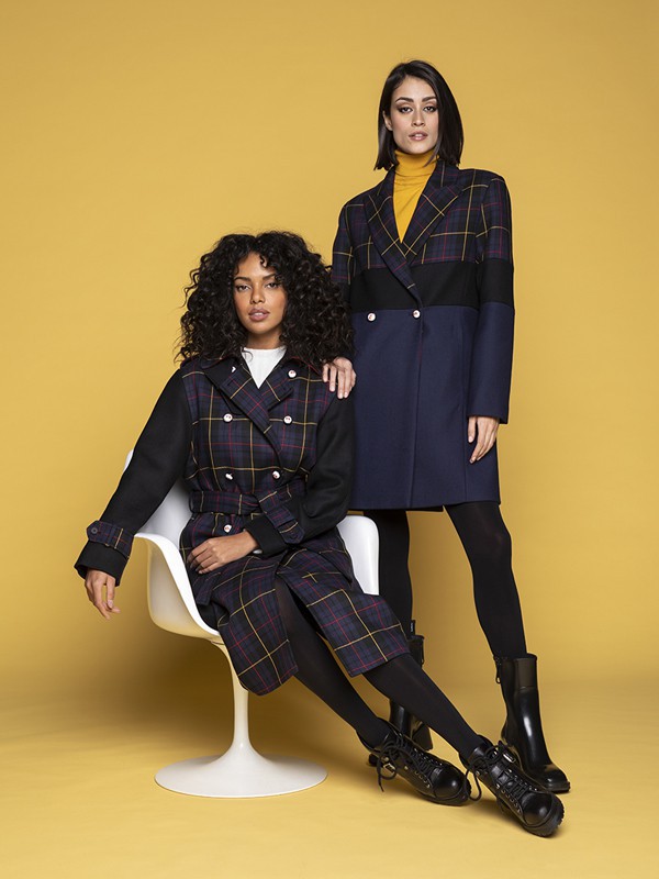 MaisonLener女装2021秋冬季黑色格子大衣