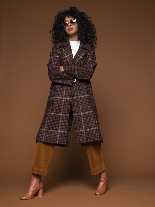 MaisonLener女装2021秋冬季咖啡色格子大衣