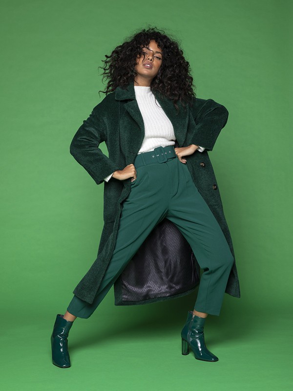 MaisonLener女装2021秋冬季墨绿色纯色大衣