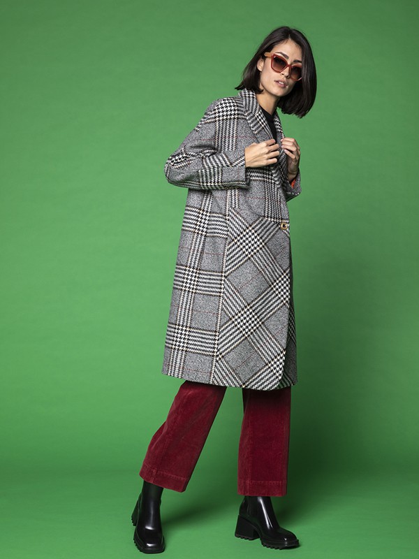 MaisonLener女装2021秋冬季灰色格子大衣