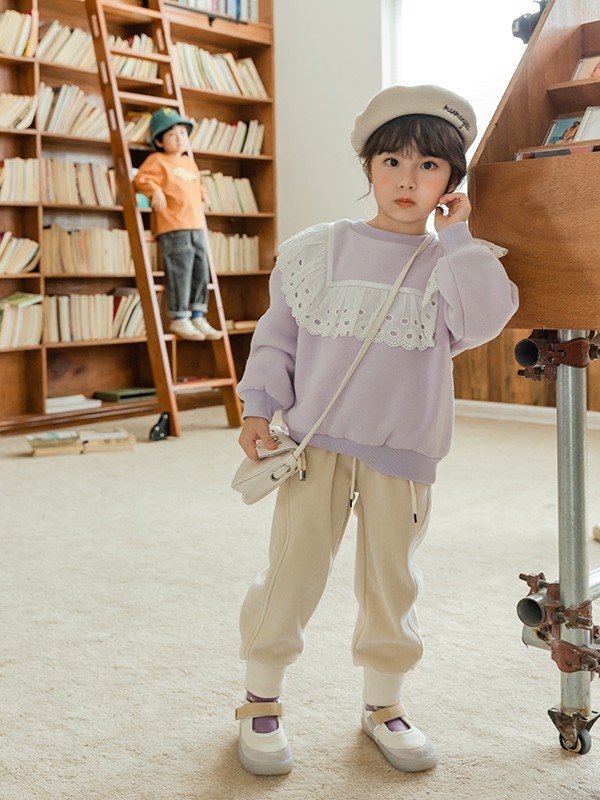 迪士汤姆童装2021秋冬季白色纯色长裤