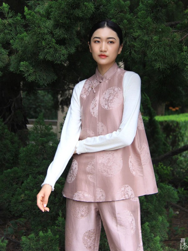 荷木女装2021秋冬季粉色暗纹长裤