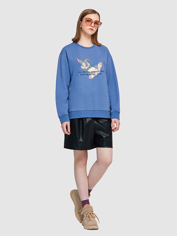 WE.WI女装2022春夏季蓝色印花T恤