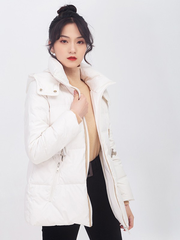 麓溪2021秋冬季白色纯色棉服