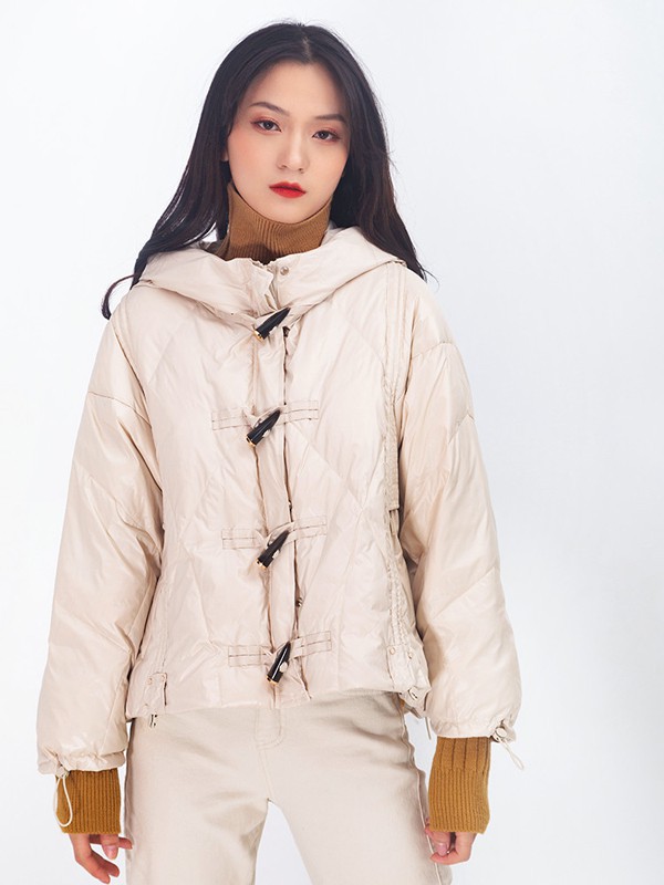 麓溪2021秋冬季白色连帽棉服