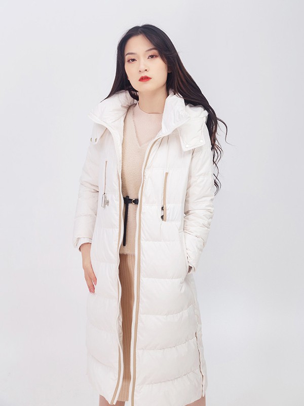 麓溪2021秋冬季白色长款羽绒服