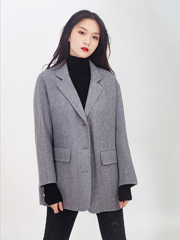 麓溪2021秋冬季灰色纯色西装