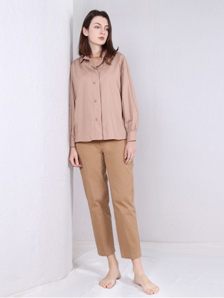 简抒女装2022春夏季驼色纯色长裤