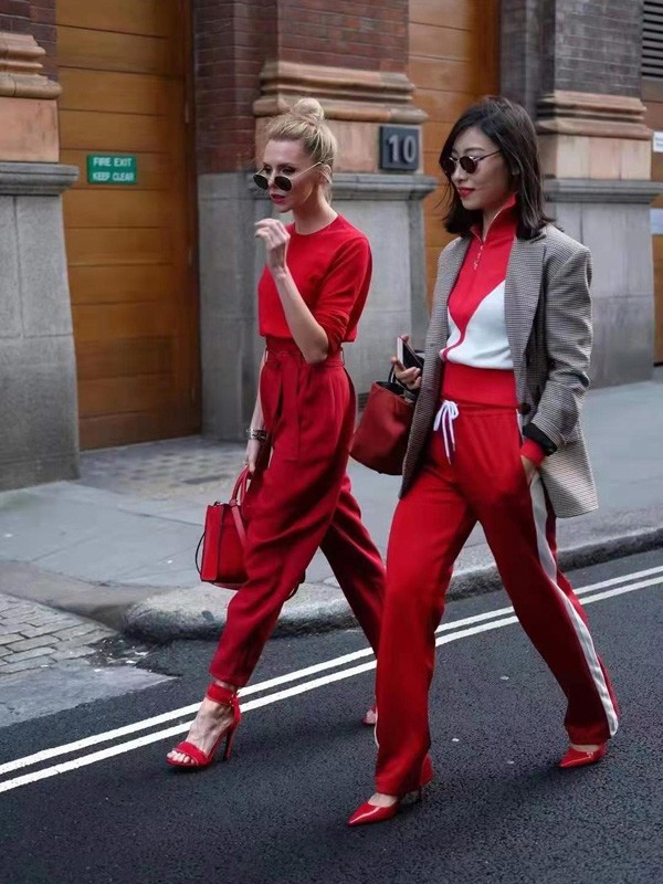 融恋女装2022春夏季红色纯色长裤