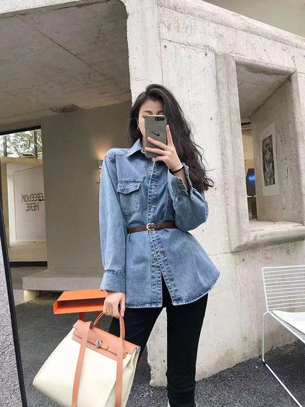 融恋女装2022春夏季浅蓝色纯色衬衫