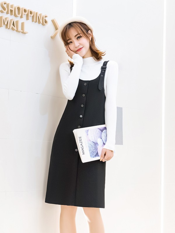 融恋女装2022春夏季黑色纯色吊带裙