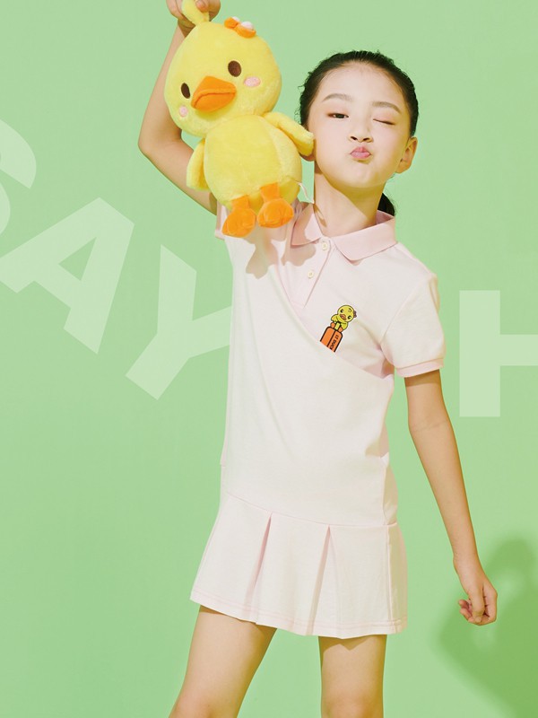 LTDUCK童装2022春夏季粉色印花连衣裙