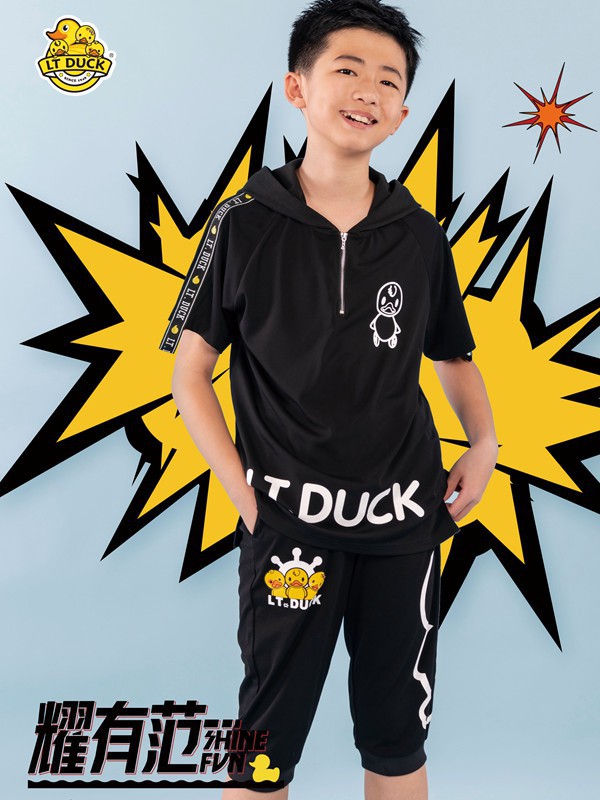 LTDUCK童装2022春夏季黑色印花长裤
