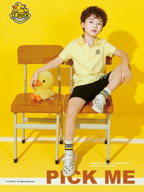 LTDUCK童装2022春夏季黄色印花polo衫