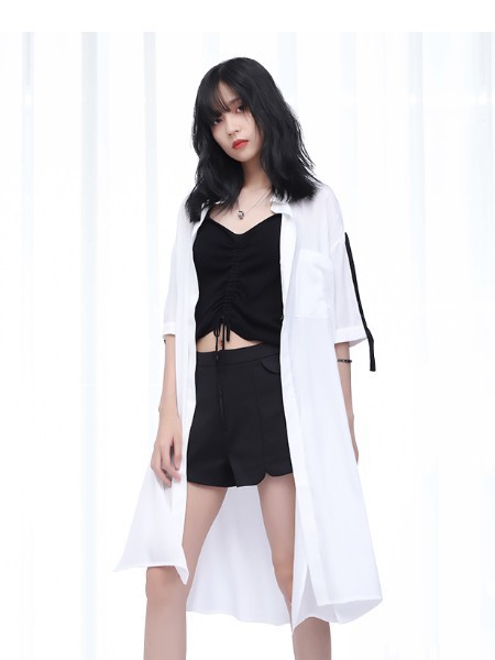 纳兰羽女装2021春夏季白色长款防晒衫