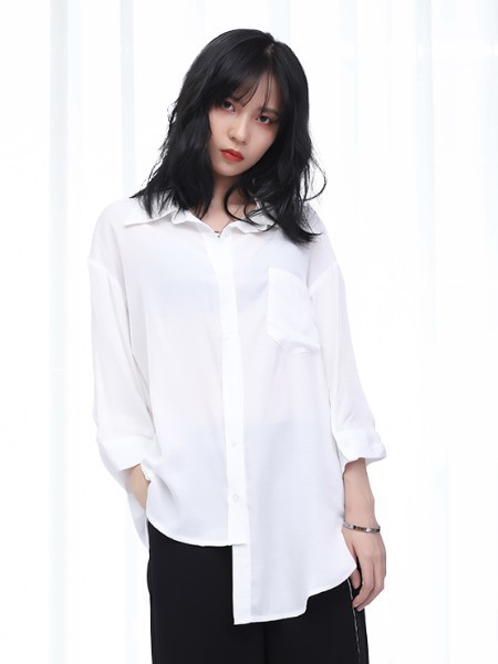 纳兰羽女装2022春夏季白色纯色衬衫