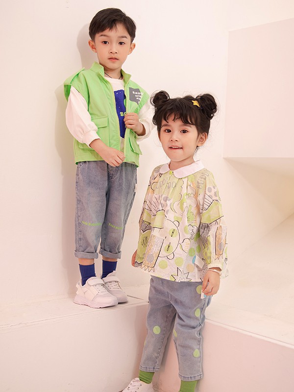 宝贝巴迪童装2022春夏季灰色纯色长裤