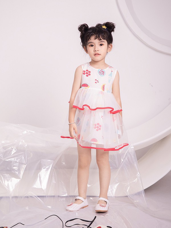 宝贝巴迪童装2022春夏季白色纱网连衣裙