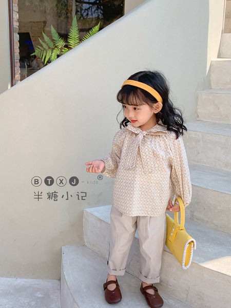 半糖小记童装2021春夏季灰色纯色长裤