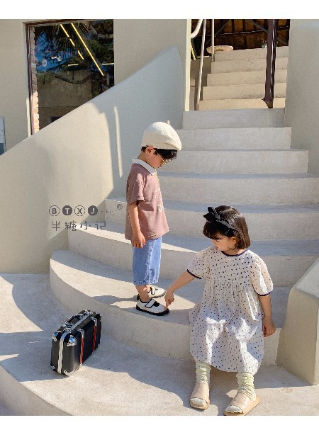 半糖小记童装2022春夏季白色波点连衣裙