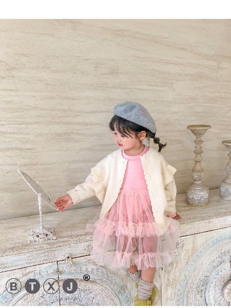 半糖小记童装2022春夏季粉色纱网连衣裙