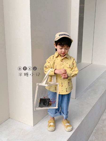 半糖小记童装2022春夏季黄色印花衬衫