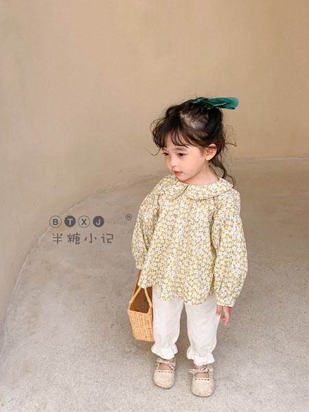 半糖小记童装2022春夏季绿色印花上衣