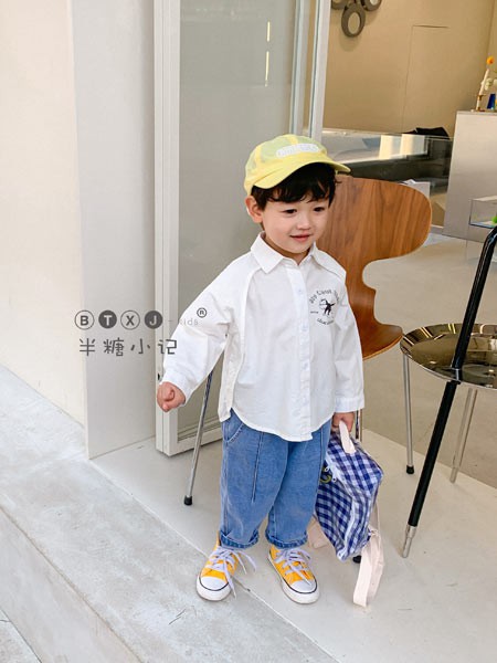 半糖小记童装2022春夏季白色印花衬衫