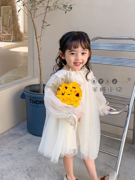 半糖小记童装2022春夏季白色纱网连衣裙