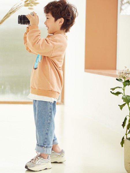 半糖小记童装2022春夏季橙色印花T恤