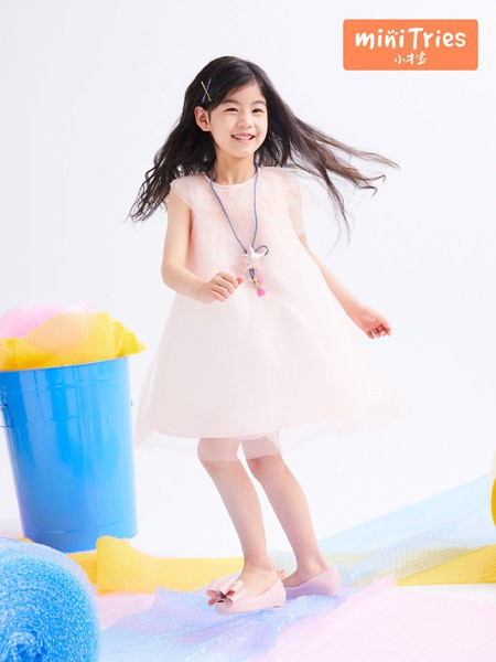 Minitries2022春夏季粉色纱网连衣裙